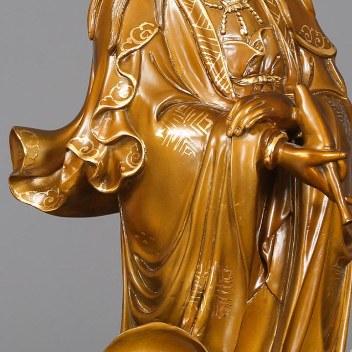 Buddha Stones Kwan Yin Avalokitesvara che tiene un vaso Statua in rame armonia in ottone Decorazione per la casa