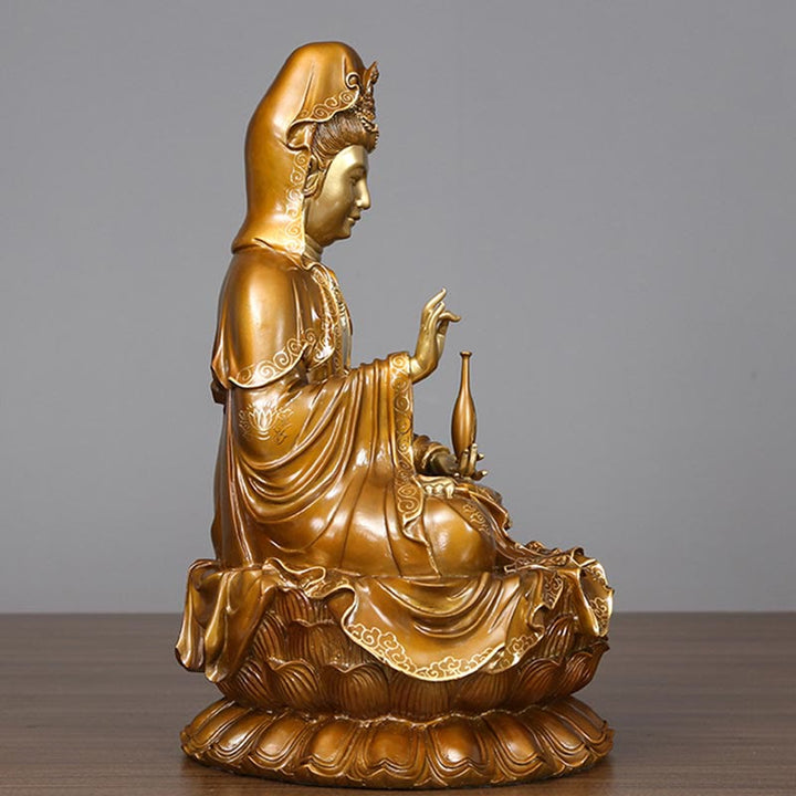 Buddha Stones Kwan Yin Avalokitesvara Loto Seduto Armonia Ottone Rame Statua Decorazione Altare Domestico - image 11