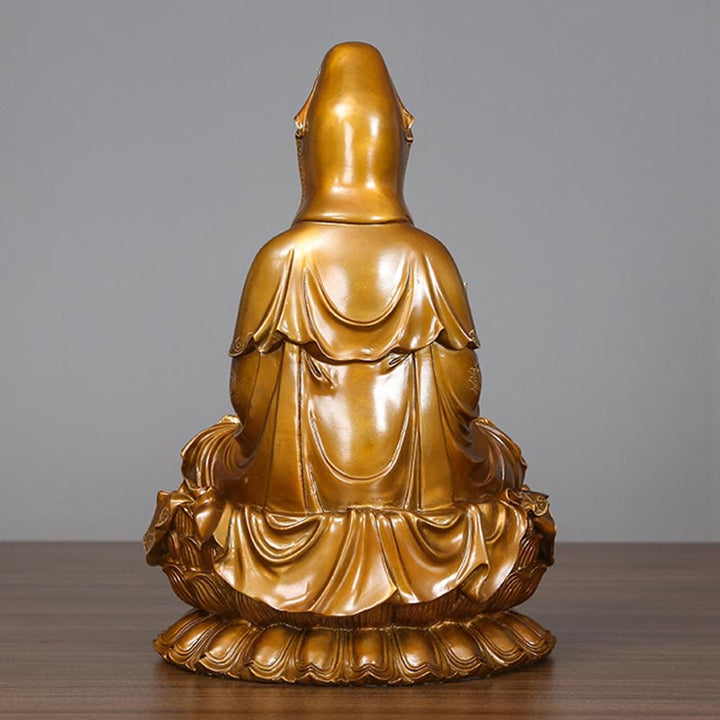 Buddha Stones Kwan Yin Avalokitesvara Loto Seduto Armonia Ottone Rame Statua Decorazione Altare Domestico - image 2
