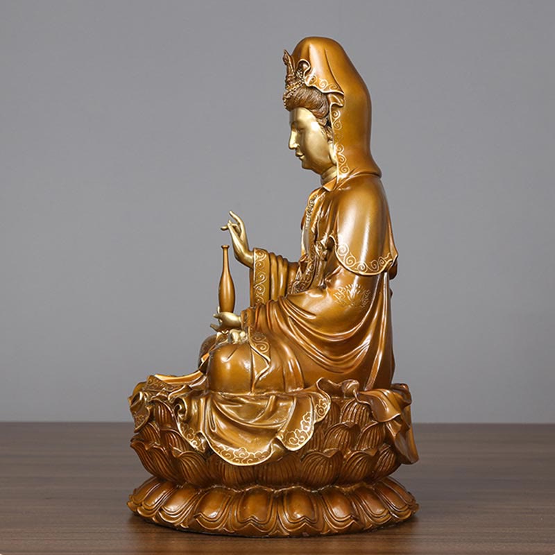 Buddha Stones Kwan Yin Avalokitesvara Loto Seduto Armonia Ottone Rame Statua Decorazione Altare Domestico - image 4