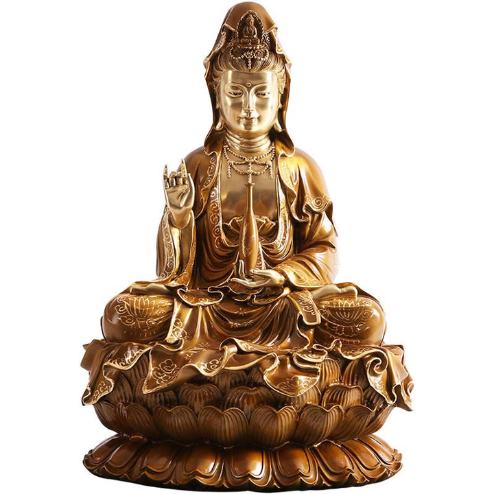 Buddha Stones Kwan Yin Avalokitesvara Loto Seduto Armonia Ottone Rame Statua Decorazione Altare Domestico