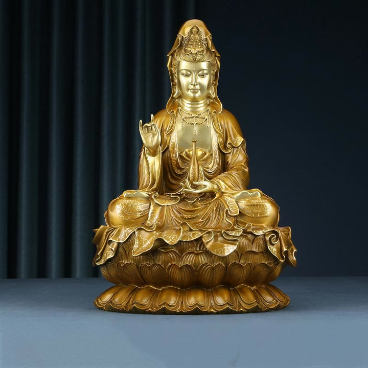 Buddha Stones Kwan Yin Avalokitesvara Loto Seduto Armonia Ottone Rame Statua Decorazione Altare Domestico - Avalokitesvara dorato 27*25*41 cm - image 0