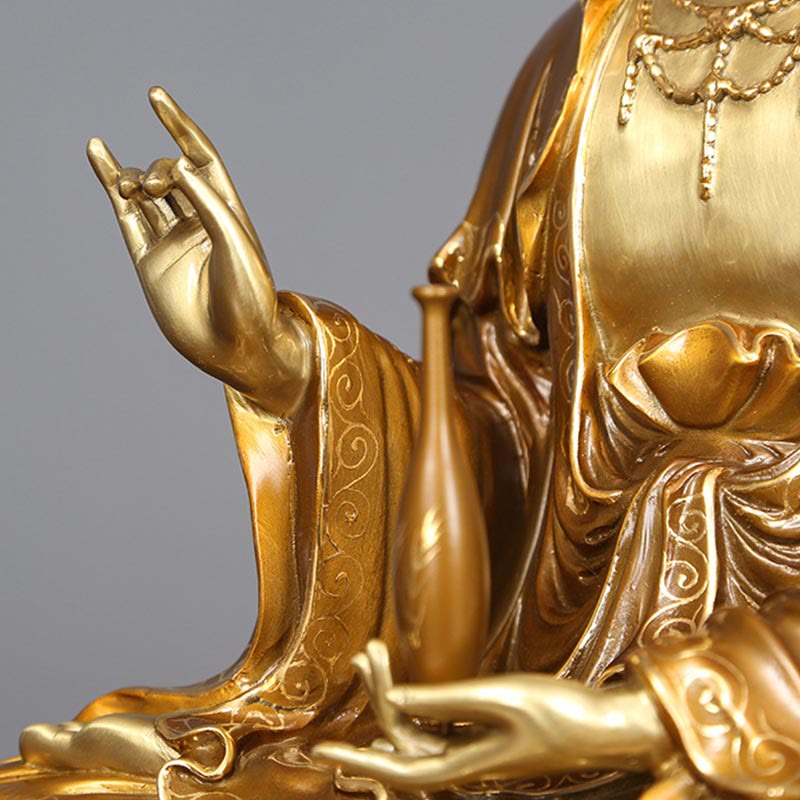 Buddha Stones Kwan Yin Avalokitesvara Loto Seduto Armonia Ottone Rame Statua Decorazione Altare Domestico