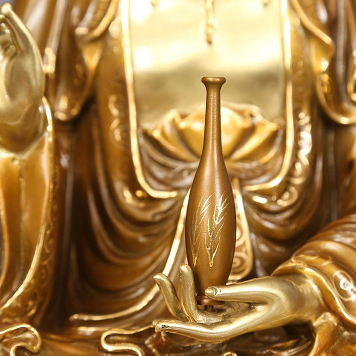 Buddha Stones Kwan Yin Avalokitesvara Loto Seduto Armonia Ottone Rame Statua Decorazione Altare Domestico - image 8