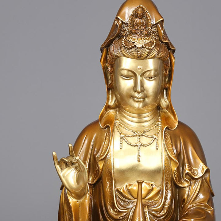 Buddha Stones Kwan Yin Avalokitesvara Loto Seduto Armonia Ottone Rame Statua Decorazione Altare Domestico - image 6
