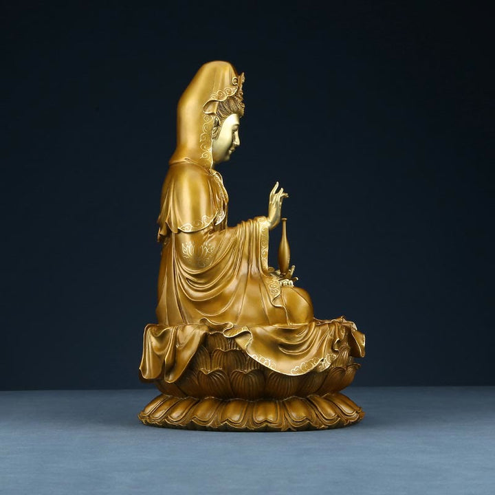 Buddha Stones Kwan Yin Avalokitesvara Loto Seduto Armonia Ottone Rame Statua Decorazione Altare Domestico