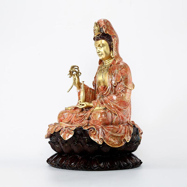 Buddha Stones Kwan Yin Avalokitesvara Loto Seduto Armonia Ottone Rame Statua Decorazione Altare Domestico