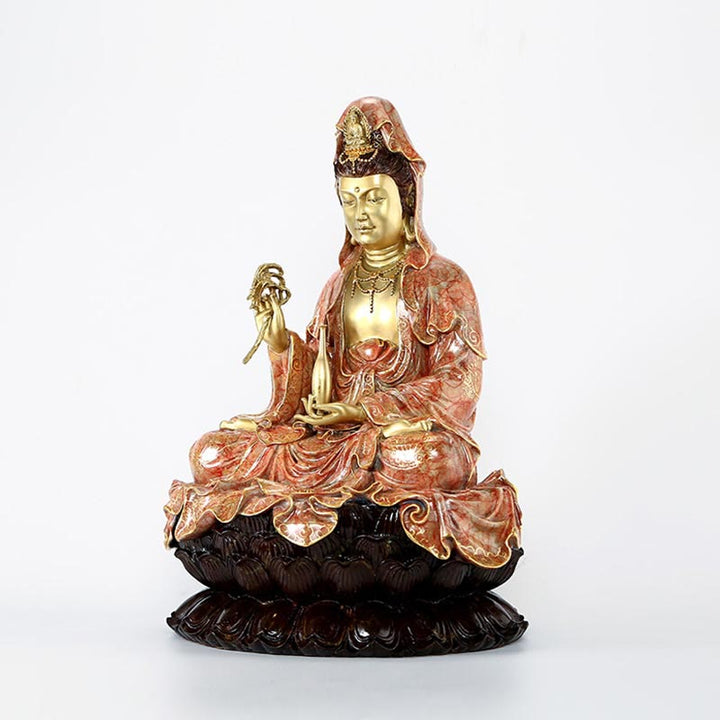 Buddha Stones Kwan Yin Avalokitesvara Loto Seduto Armonia Ottone Rame Statua Decorazione Altare Domestico