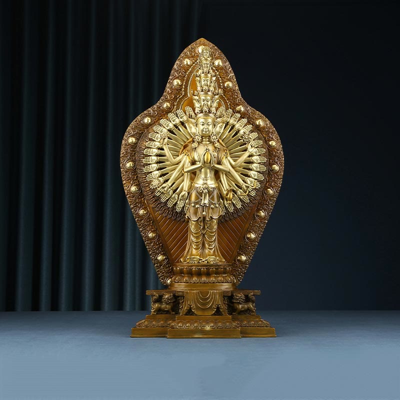 Buddha Stones Fatte a Mano Avalokitesvara Kwan Yin Ricchezza Statua in Ottone e Rame Decorazione - Avalokitesvara 35,5*17,5*65cm - image 0