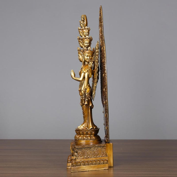 Buddha Stones Fatte a Mano Avalokitesvara Kwan Yin Ricchezza Statua in Ottone e Rame Decorazione