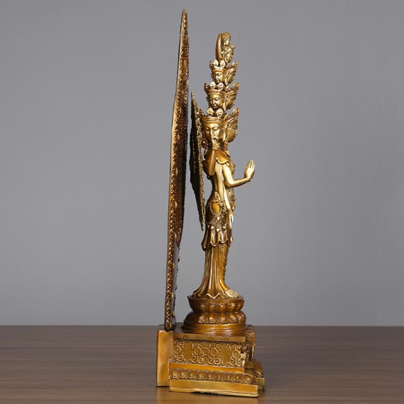 Buddha Stones Fatte a Mano Avalokitesvara Kwan Yin Ricchezza Statua in Ottone e Rame Decorazione