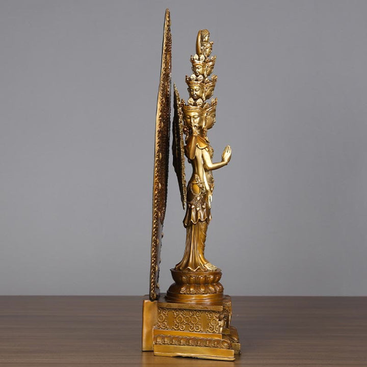 Buddha Stones Fatte a Mano Avalokitesvara Kwan Yin Ricchezza Statua in Ottone e Rame Decorazione