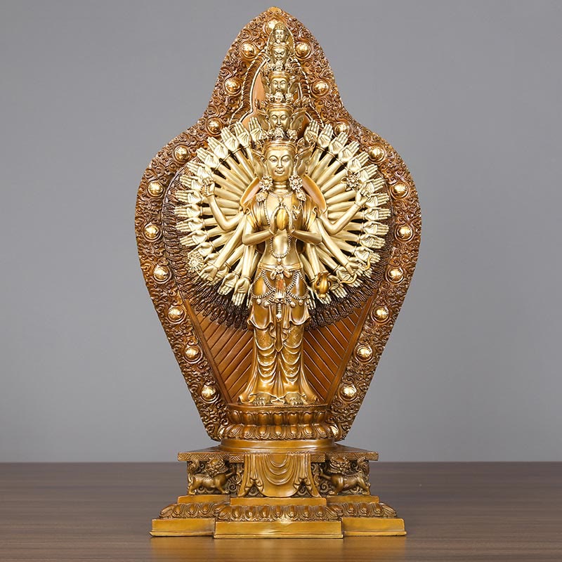 Buddha Stones Fatte a Mano Avalokitesvara Kwan Yin Ricchezza Statua in Ottone e Rame Decorazione