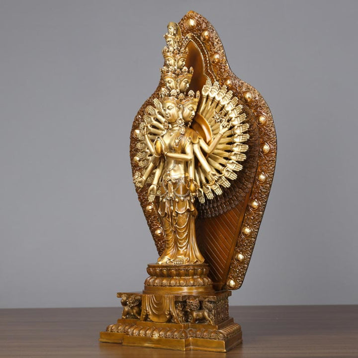 Buddha Stones Fatte a Mano Avalokitesvara Kwan Yin Ricchezza Statua in Ottone e Rame Decorazione