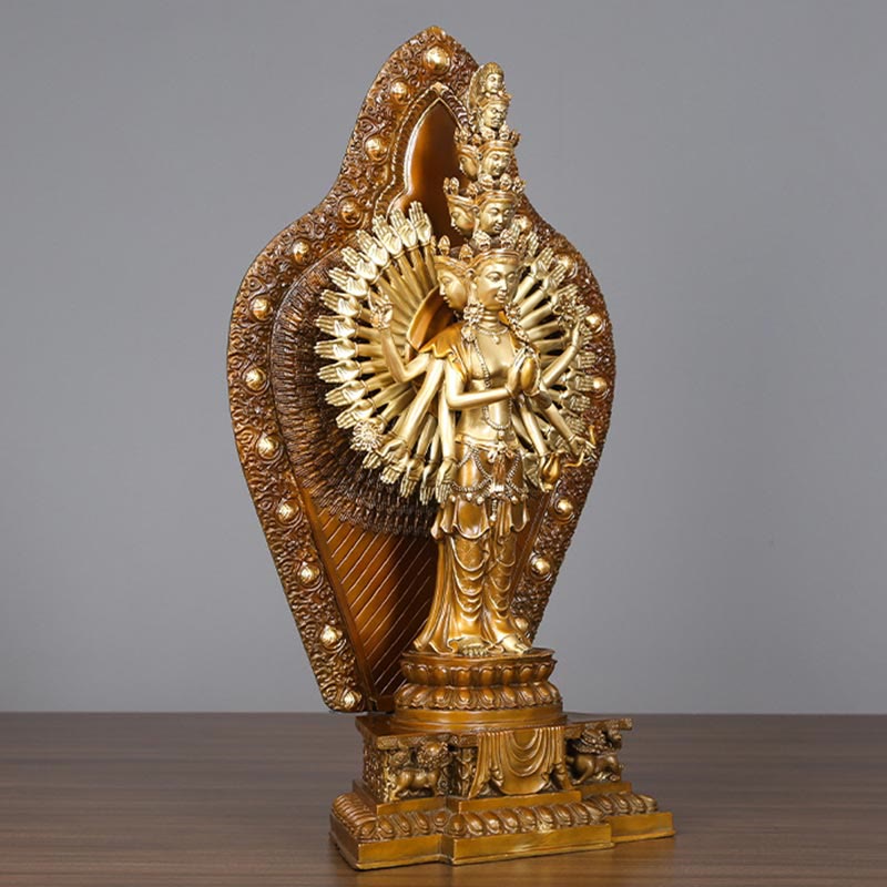 Buddha Stones Fatte a Mano Avalokitesvara Kwan Yin Ricchezza Statua in Ottone e Rame Decorazione