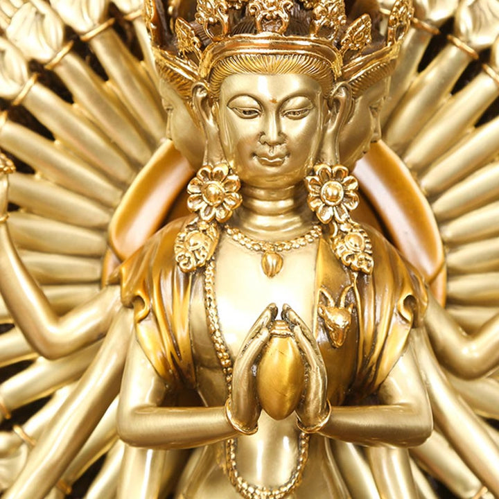 Buddha Stones Fatte a Mano Avalokitesvara Kwan Yin Ricchezza Statua in Ottone e Rame Decorazione