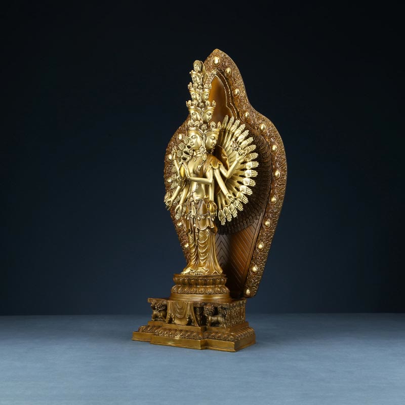 Buddha Stones Fatte a Mano Avalokitesvara Kwan Yin Ricchezza Statua in Ottone e Rame Decorazione