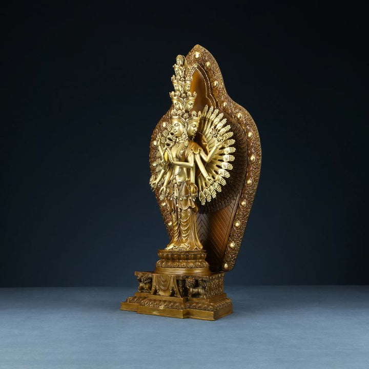 Buddha Stones Fatte a Mano Avalokitesvara Kwan Yin Ricchezza Statua in Ottone e Rame Decorazione