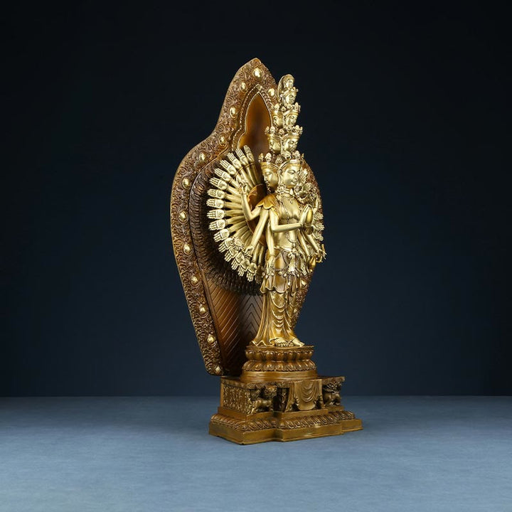 Buddha Stones Fatte a Mano Avalokitesvara Kwan Yin Ricchezza Statua in Ottone e Rame Decorazione