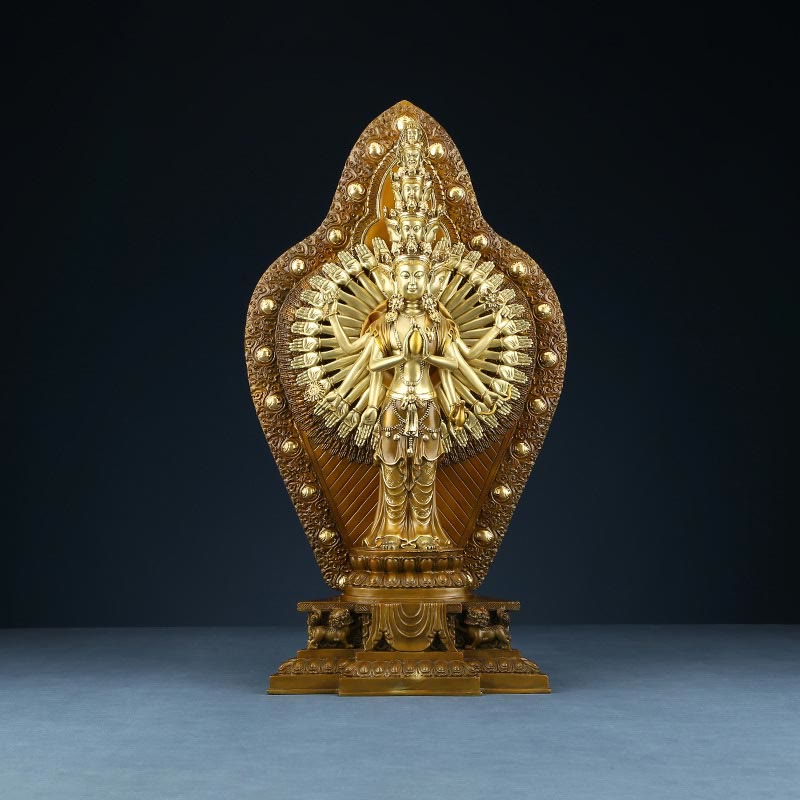 Buddha Stones Fatte a Mano Avalokitesvara Kwan Yin Ricchezza Statua in Ottone e Rame Decorazione