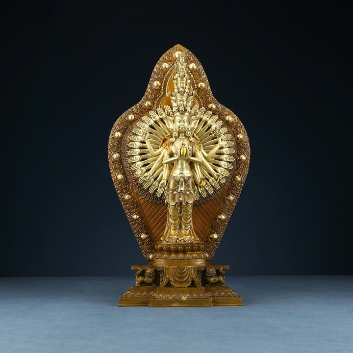 Buddha Stones Fatte a Mano Avalokitesvara Kwan Yin Ricchezza Statua in Ottone e Rame Decorazione