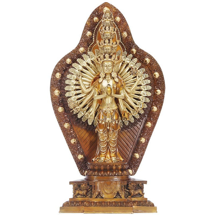 Buddha Stones Fatte a Mano Avalokitesvara Kwan Yin Ricchezza Statua in Ottone e Rame Decorazione
