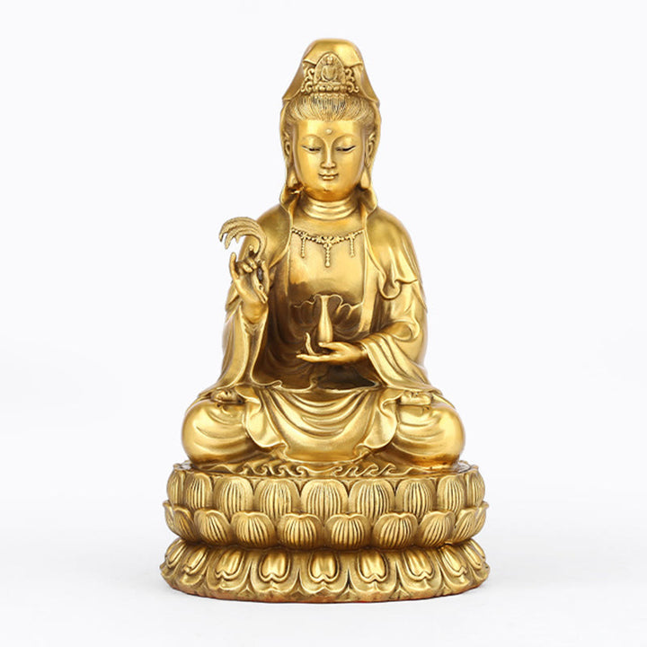 Buddha Stones Kwan Yin Avalokitesvara che tiene una bottiglia di salice Armonia Statua in ottone e rame Decorazione per la casa