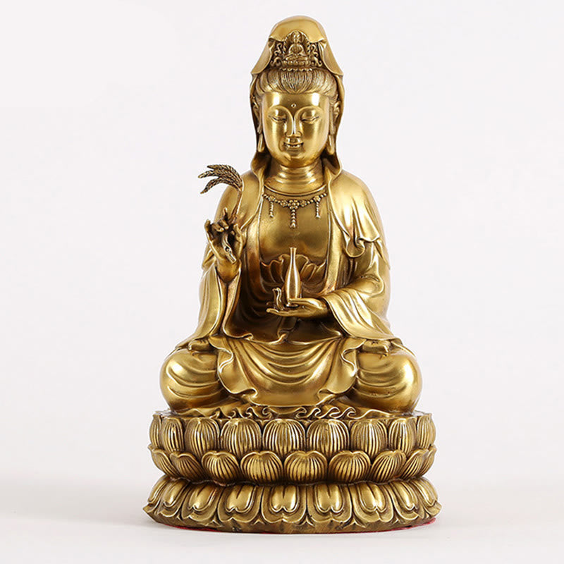 Buddha Stones Kwan Yin Avalokitesvara che tiene una bottiglia di salice Armonia Statua in ottone e rame Decorazione per la casa