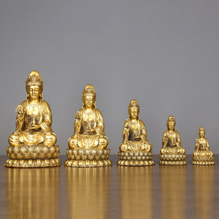 Buddha Stones Kwan Yin Avalokitesvara che tiene una bottiglia di salice Armonia Statua in ottone e rame Decorazione per la casa