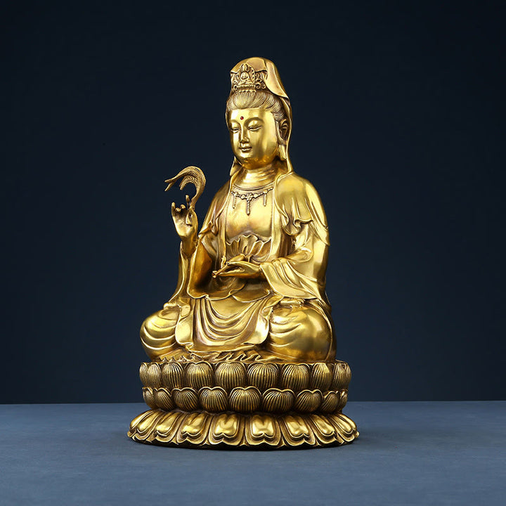 Buddha Stones Kwan Yin Avalokitesvara che tiene una bottiglia di salice Armonia Statua in ottone e rame Decorazione per la casa