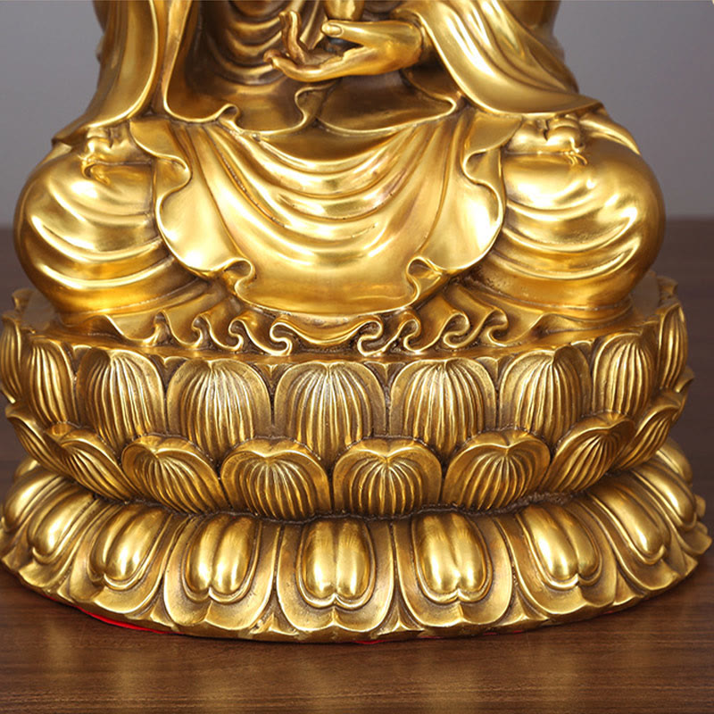 Buddha Stones Kwan Yin Avalokitesvara che tiene una bottiglia di salice Armonia Statua in ottone e rame Decorazione per la casa