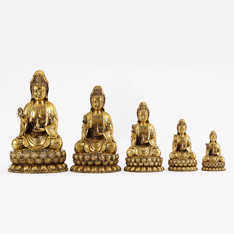 Buddha Stones Kwan Yin Avalokitesvara che tiene una bottiglia di salice Armonia Statua in ottone e rame Decorazione per la casa