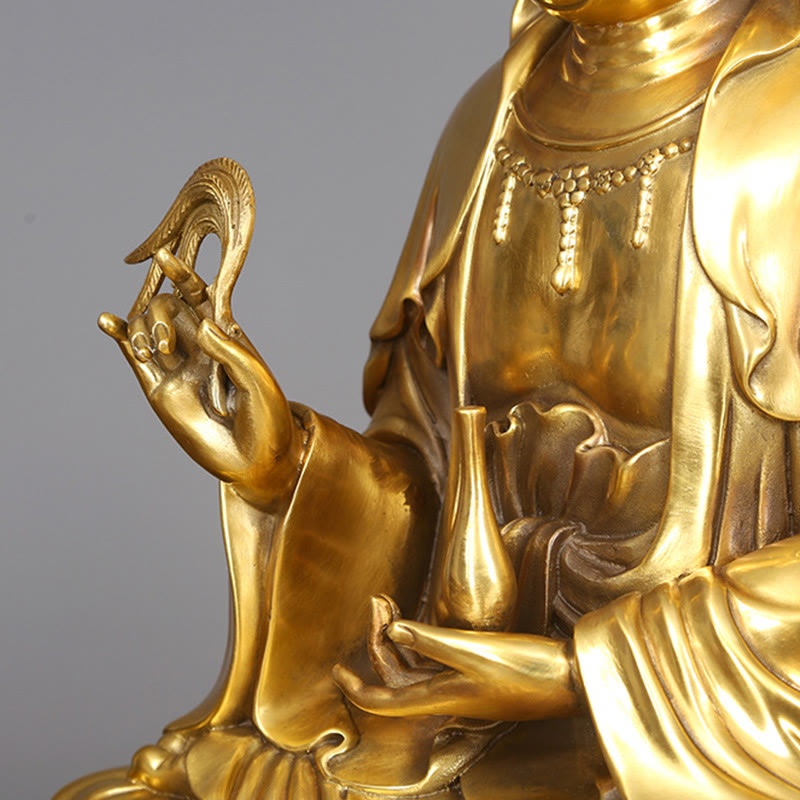Buddha Stones Kwan Yin Avalokitesvara che tiene una bottiglia di salice Armonia Statua in ottone e rame Decorazione per la casa - image 15