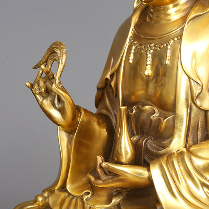 Buddha Stones Kwan Yin Avalokitesvara che tiene una bottiglia di salice Armonia Statua in ottone e rame Decorazione per la casa