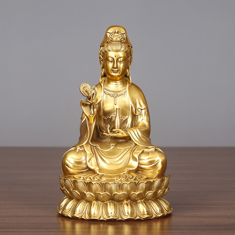 Buddha Stones Kwan Yin Avalokitesvara che tiene una bottiglia di salice Armonia Statua in ottone e rame Decorazione per la casa