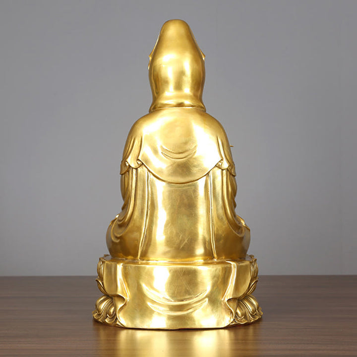 Buddha Stones Kwan Yin Avalokitesvara che tiene una bottiglia di salice Armonia Statua in ottone e rame Decorazione per la casa