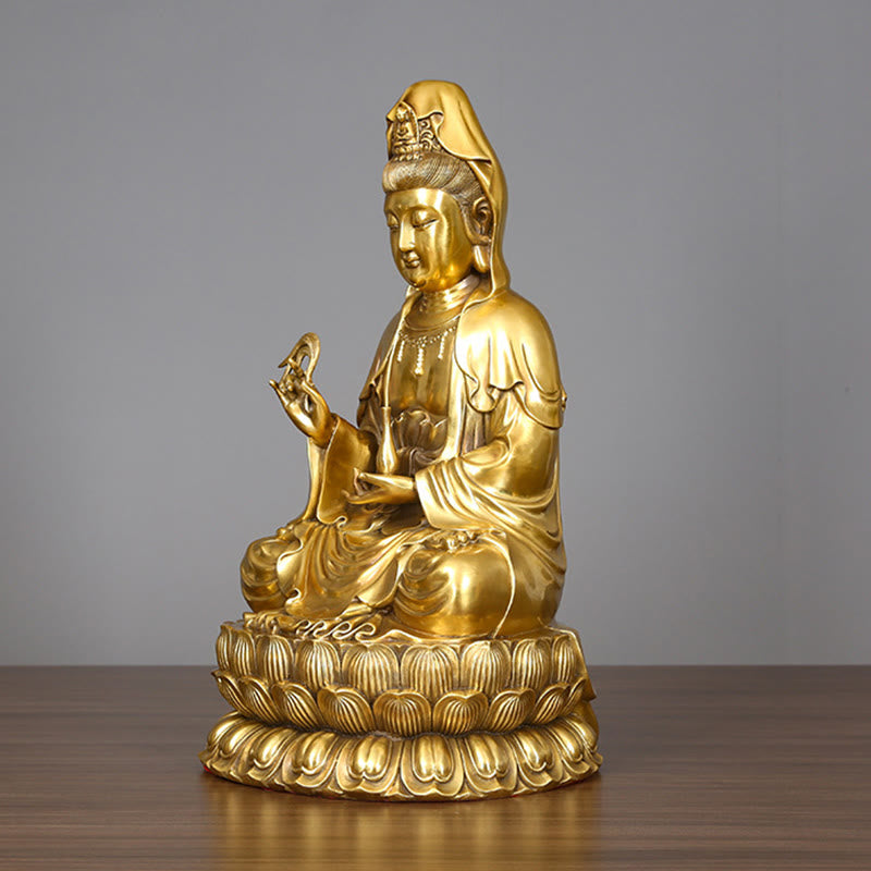 Buddha Stones Kwan Yin Avalokitesvara che tiene una bottiglia di salice Armonia Statua in ottone e rame Decorazione per la casa