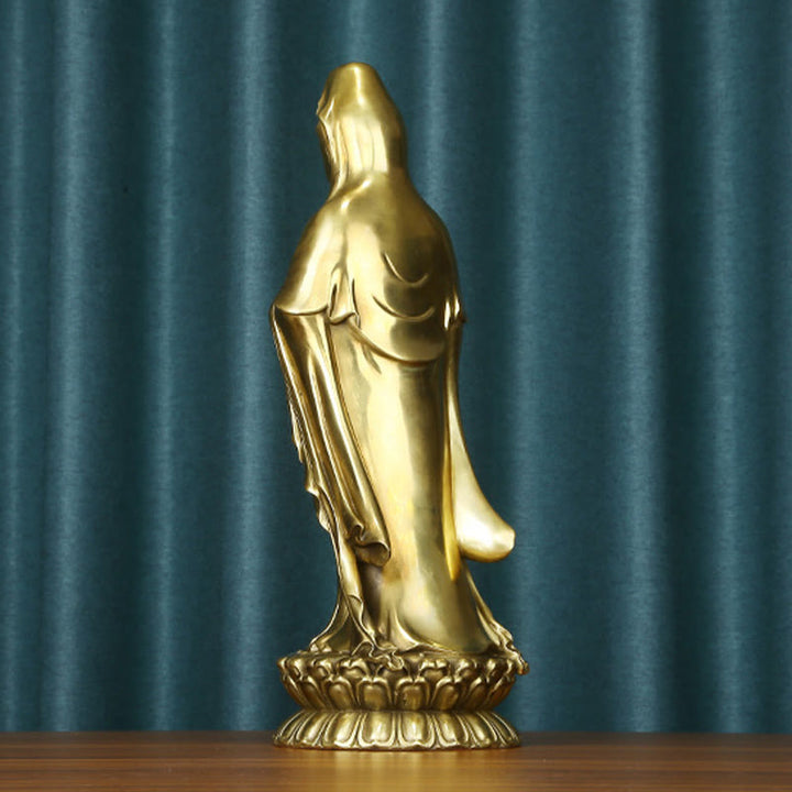 Buddha Stones Kwan Yin Avalokitesvara che tiene la ruota del Dharma Ricchezza Statua in ottone e rame Decorazione - image 18