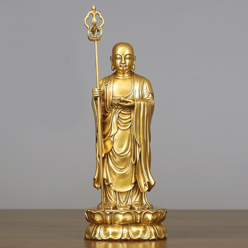 Buddha Stones Ksitigarbha Bodhisattva Figurina Compassione Statua di rame Decorazione per la casa