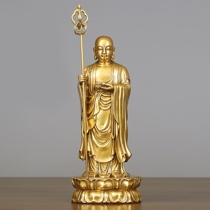 Buddha Stones Ksitigarbha Bodhisattva Figurina Compassione Statua di rame Decorazione per la casa