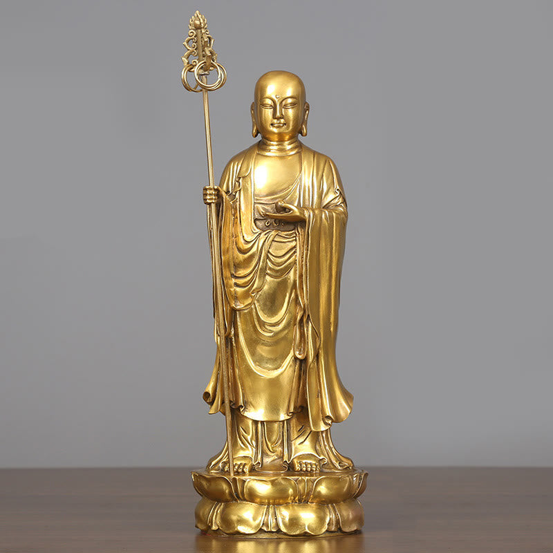 Buddha Stones Ksitigarbha Bodhisattva Figurina Compassione Statua di rame Decorazione per la casa - Bodhisattva Ksitigarbha 13*31,5 cm - image 10