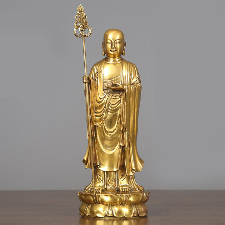 Buddha Stones Ksitigarbha Bodhisattva Figurina Compassione Statua di rame Decorazione per la casa - Bodhisattva Ksitigarbha 13*31,5 cm - image 10