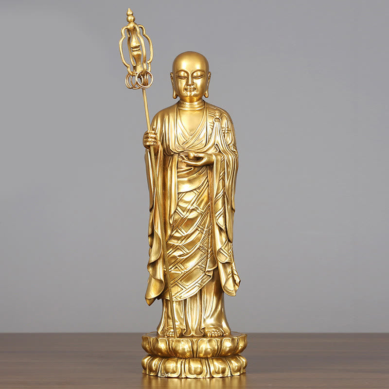 Buddha Stones Ksitigarbha Bodhisattva Figurina Compassione Statua di rame Decorazione per la casa - Bodhisattva Ksitigarbha 16*46cm - image 11
