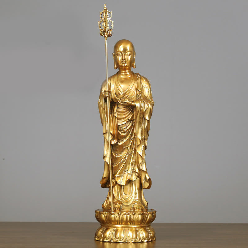 Buddha Stones Ksitigarbha Bodhisattva Figurina Compassione Statua di rame Decorazione per la casa - Bodhisattva Ksitigarbha 20*65cm - image 12