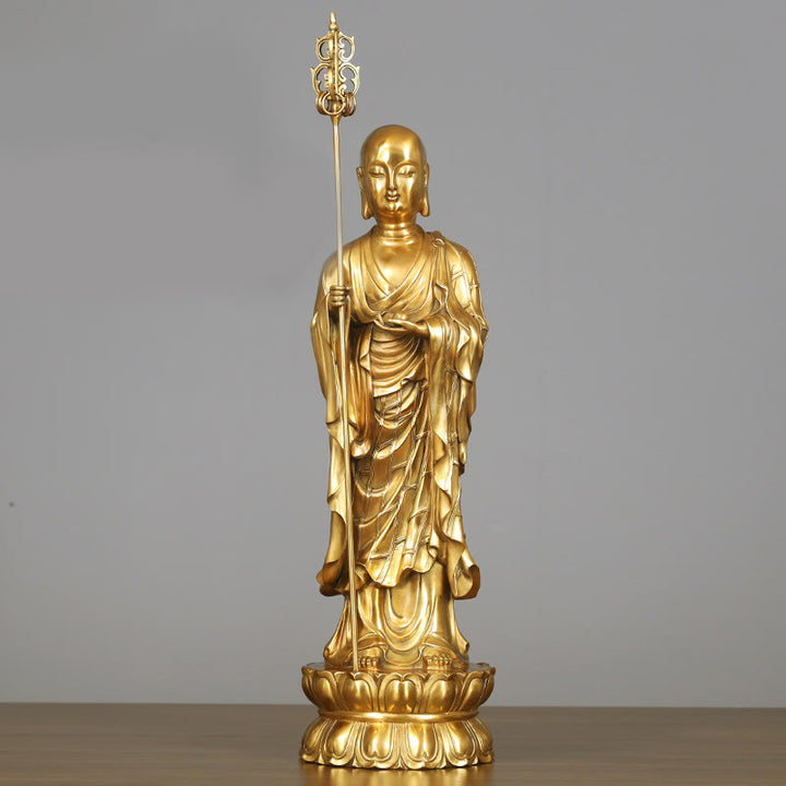 Buddha Stones Ksitigarbha Bodhisattva Figurina Compassione Statua di rame Decorazione per la casa