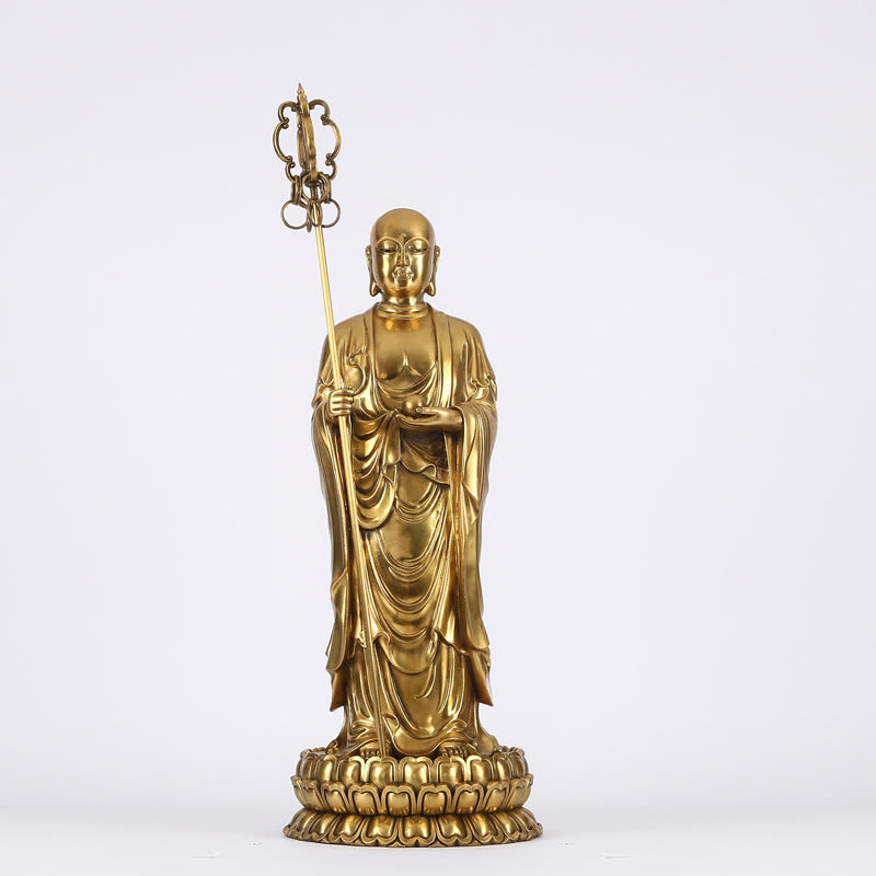 Buddha Stones Ksitigarbha Bodhisattva Figurina Compassione Statua di rame Decorazione per la casa