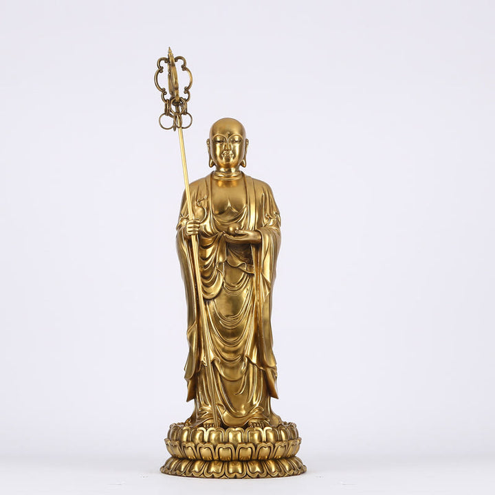 Buddha Stones Ksitigarbha Bodhisattva Figurina Compassione Statua di rame Decorazione per la casa - Bodhisattva Ksitigarbha 34*76cm - image 16