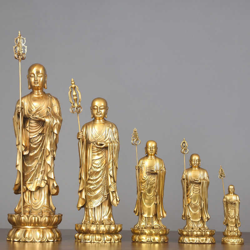 Buddha Stones Ksitigarbha Bodhisattva Figurina Compassione Statua di rame Decorazione per la casa - image 1