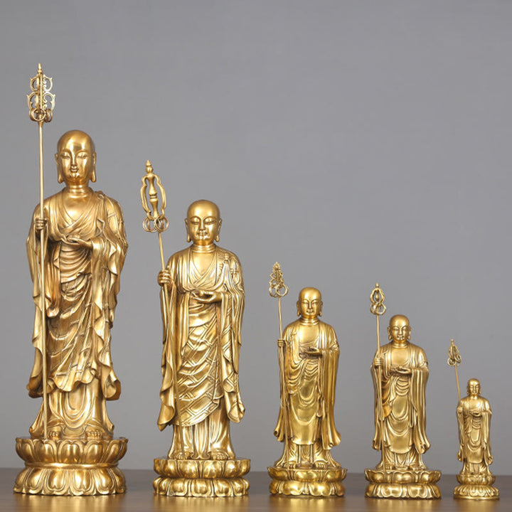 Buddha Stones Ksitigarbha Bodhisattva Figurina Compassione Statua di rame Decorazione per la casa