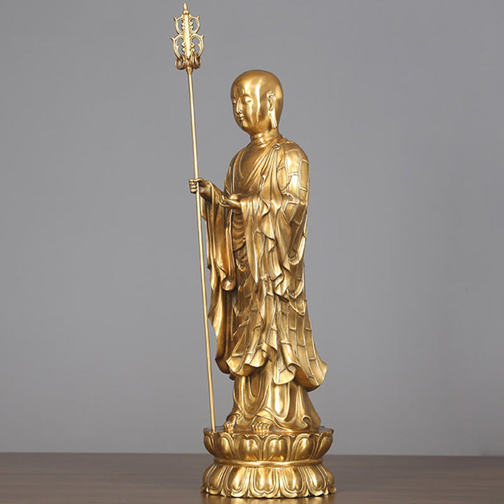Buddha Stones Ksitigarbha Bodhisattva Figurina Compassione Statua di rame Decorazione per la casa